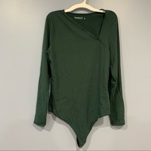 Abercrombie & Fitch Soft Collection Green Long Sleeve Asymmetrical Bodysuit